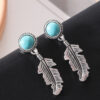 Wholesale Turquoise Alloy Feather Earrings