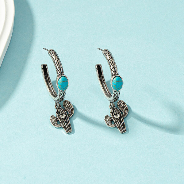 Wholesale Bohemian Turquoise Cactus Alloy Earrings