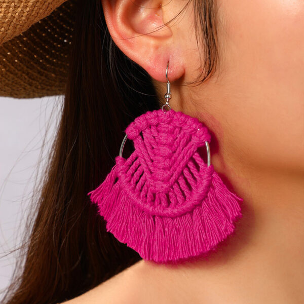 Wholesale Colorful Tassels Handwoven DIY Scalloped Alloy Earrings