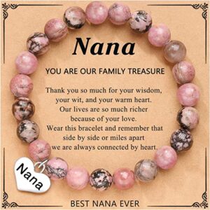 Nana card + black line rhodochrosite heart bracelet