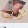 Wholesale 18K Gold Plated Stainless Steel Ring with Crystal Halo Stone