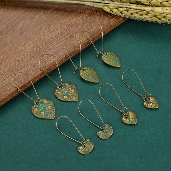 Wholesale Green Textured Leaves Reticulate Veined Leaves Alloy Earrings