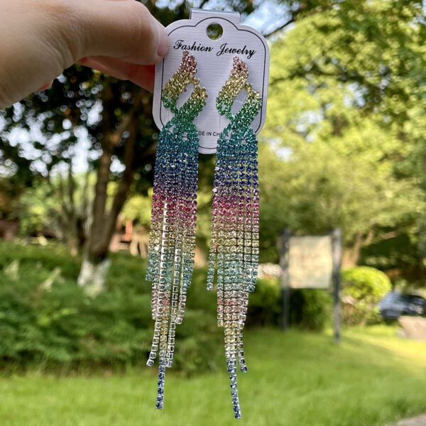 Wholesale Colorful Super Sparkling Rhinestone Long Tassel Earrings