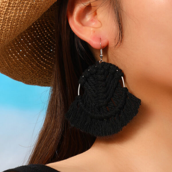 Wholesale Colorful Tassels Handwoven DIY Scalloped Alloy Earrings
