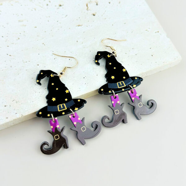 Wholesale Halloween Acrylic Wizard Hat Boots Printed Earrings