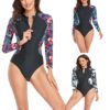 Wholesale Surf Wear Triangular One-Piece Swimsuit Long Sleeve Zipper Color Printing Swimwear