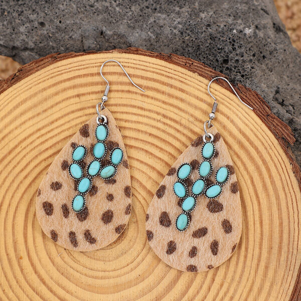 Wholesale Exaggerated Cactus Turquoise Western Cowboy Horse Hair Leopard Earrings