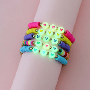 Wholesale Glow in the Dark Heart Acrylic Beaded Bracelet Set of 5