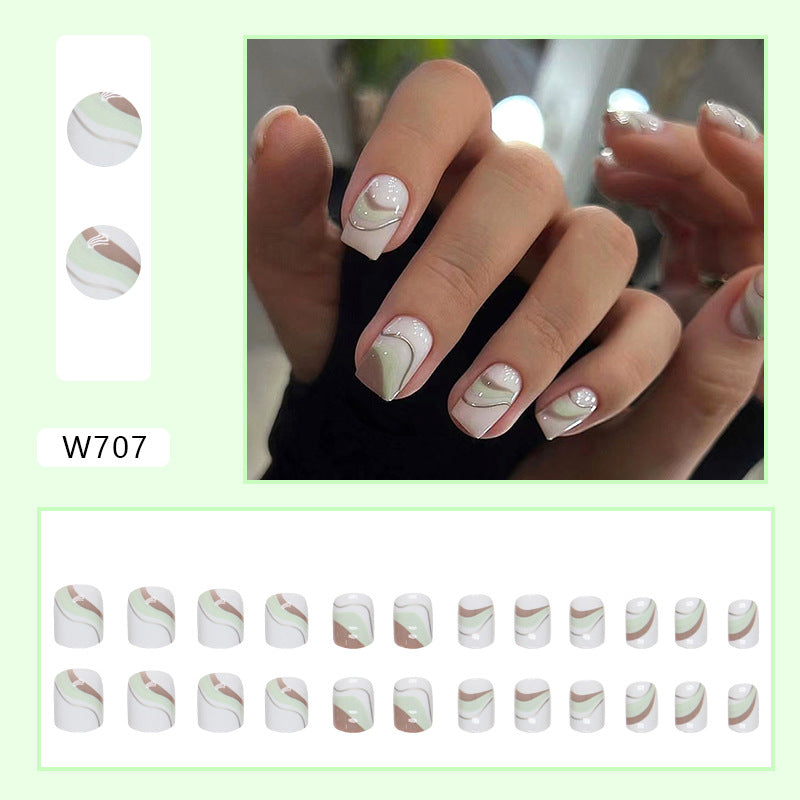 Wholesale Short Fresh Green Coee Ripple Nail Stickers