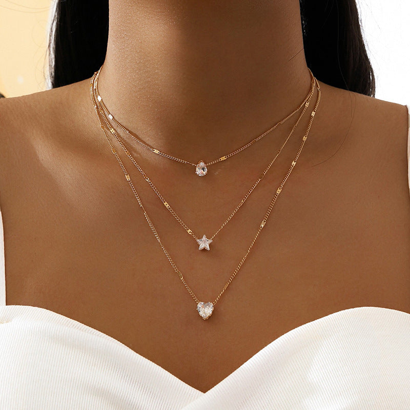 Wholesale Multilayer Pentagram Heart ops Alloy Necklaces