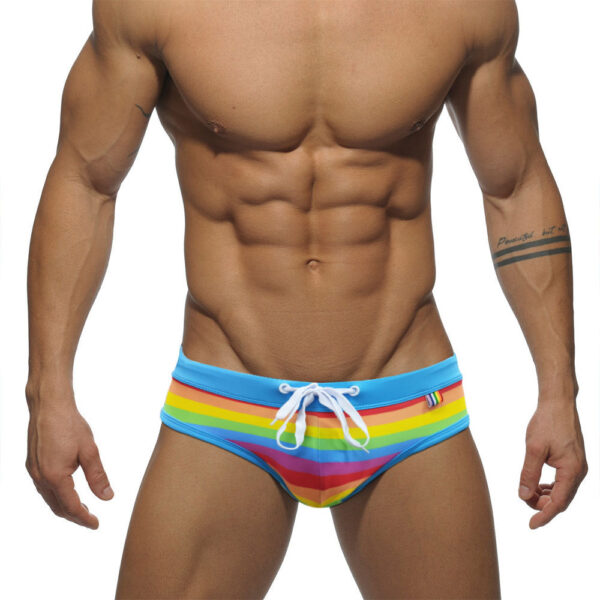 O1CN01MkUcj51s7Lq8oefbt__985485719-0-cib Wholesale Men's Rainbow Stripe Swimwear Briefs