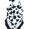 Wholesale Baby Girls Ruffles Dairy Cow Black and White Printed Bow One Piece Swimwear