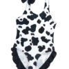 Wholesale Baby Girls Ruffles Dairy Cow Black and White Printed Bow One Piece Swimwear