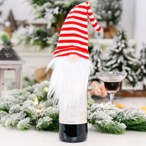 Knitted Hat Forest Old Man Wine Set D Red and White Stripes