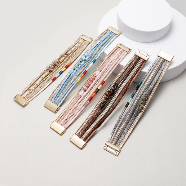 Wholesale Turquoise Bohemian Colorful Rope Woven Multilayer Leather Bracelets