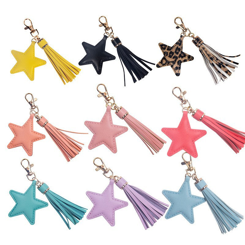 Wholesale Five-inted Star Tassel Leather Keychain