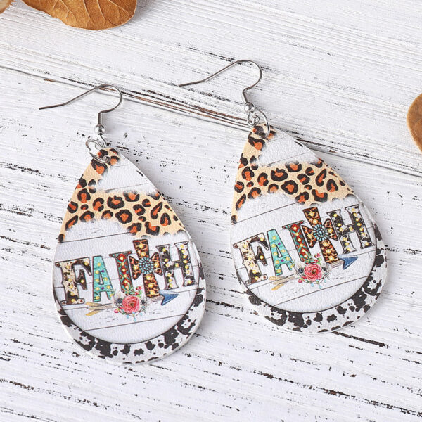 O1CN01MpYXxG1ZzPzXv78P0_2214986983265-0-cib Wholesale Western Denim FAITH Leopard Print Turquoise Cross Double Sided Print PU Leather Drop Earrings