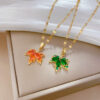 Wholesale Red Maple Leaf Stainless Steel Necklaces