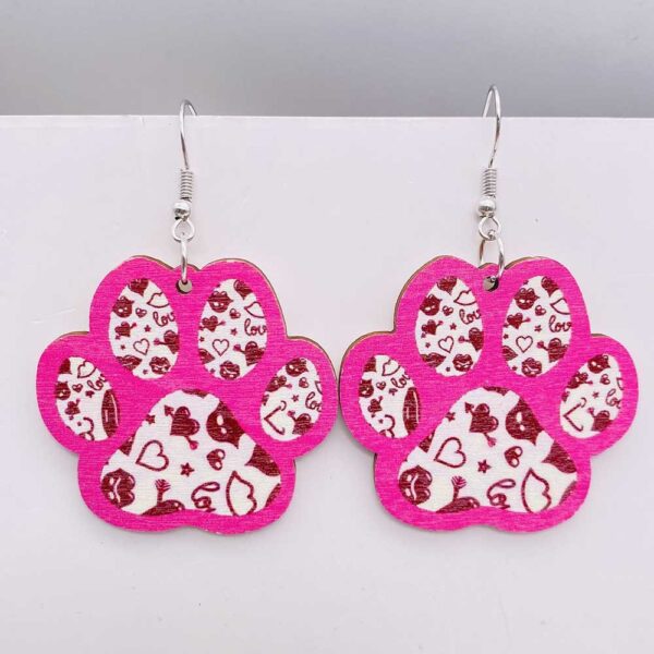 Wholesale Valentine's Day Wooden Earrings Pink Cat Claw LOVE Love Earrings
