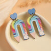 Wholesale Pencil U Shape Rainbow Wooden Earrings
