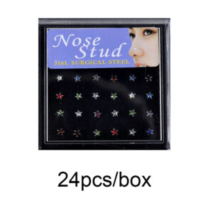 24/box of colorful five-pointed star nose pins