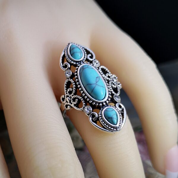Wholesale Alloy Hollow Carved Lapis Lazuli Ring