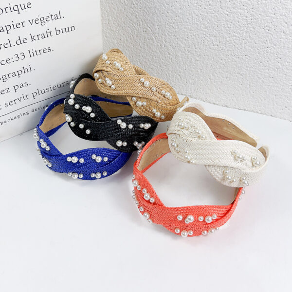 Wholesale 2023 Raffia Braided Pearl Cross Headband
