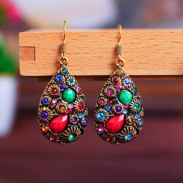 Wholesale Creative Water Drop Gem Set with Diamonds for Ancient Ethnic Style Earrings