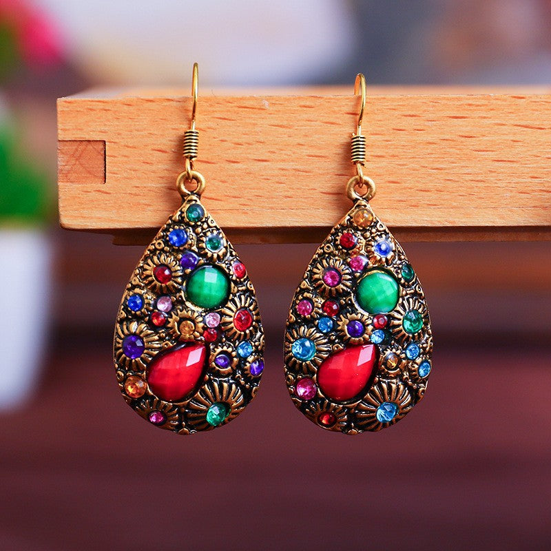 Wholesale Creative Water op Gem Set with Diamonds for Ancient Ethnic Style Earrings