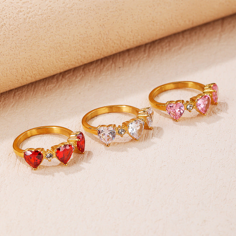 Wholesale Diamond Heart Titanium Steel Rings