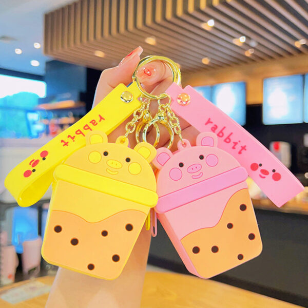Wholesale Cute Milk Tea Pig Silicone Coin Purse Soft Rubber Keychains