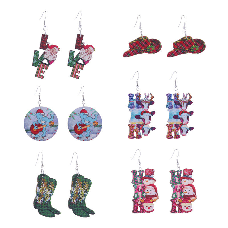 Wholesale Christmas Cow Snowman Western Vintage Cowboy Hat Earrings