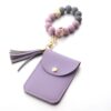 Wholesale Silicone Leather Tassel Bracelet Wooden Bead Keychain