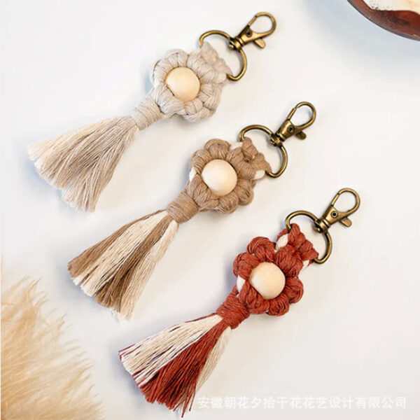 Wholesale Hand Woven Cotton Thread Small Flower Tassel Keychain