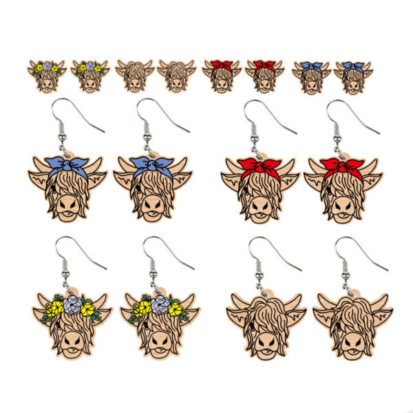 Wholesale Bow Yak Highland Wooden Earrings