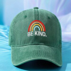 BE KIND Rainbow Washed Baseball Cap-Dark Green / Adjustable