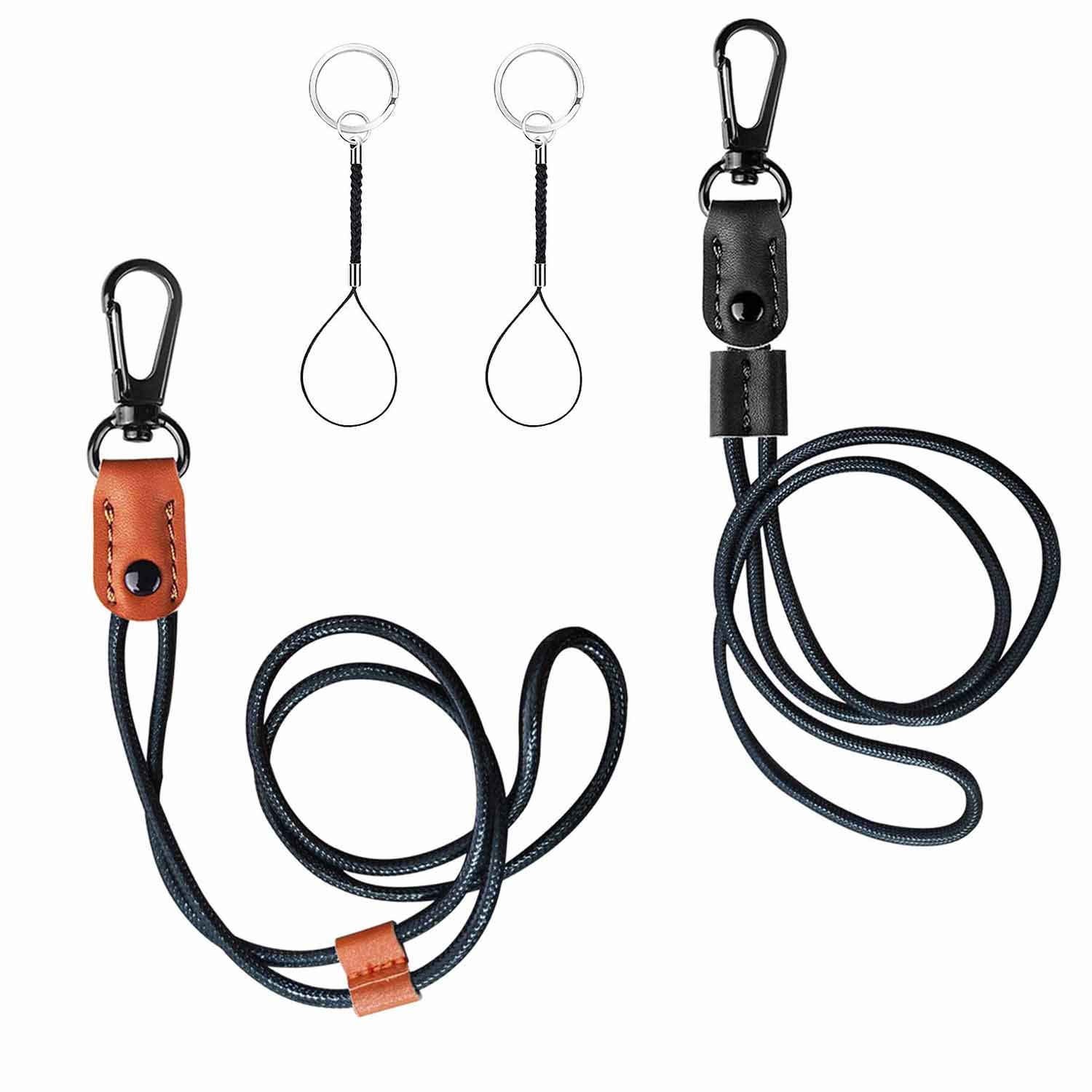 Wholesale Hand-woven Classic Black Brown PU Leather Lanyard Adjustable Black PU Leather Certificate Lanyard Key Chain