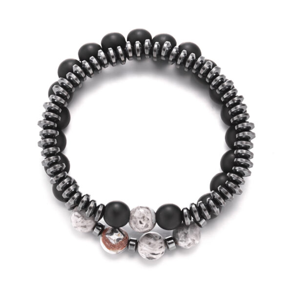 Wholesale Black Gallstone Frosted Stone Combination Beads Set of Two Men's Bracelet