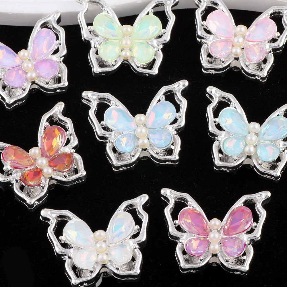 Wholesale Alloy Cut-out Mocha Color Butterfly Diamond Ball Can Be Worn Straight Hole Beads DIY Aessories