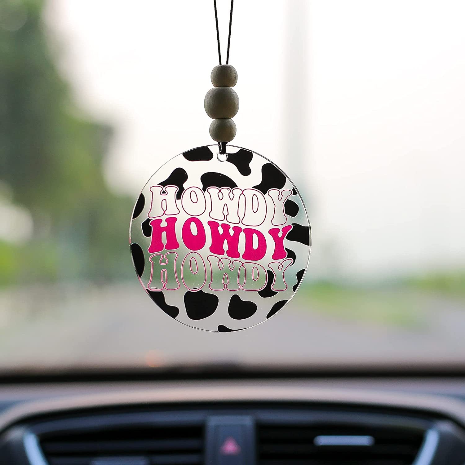 Wholesale Pink Heart Rearview Mirror Beaded Acrylic Car Aessories