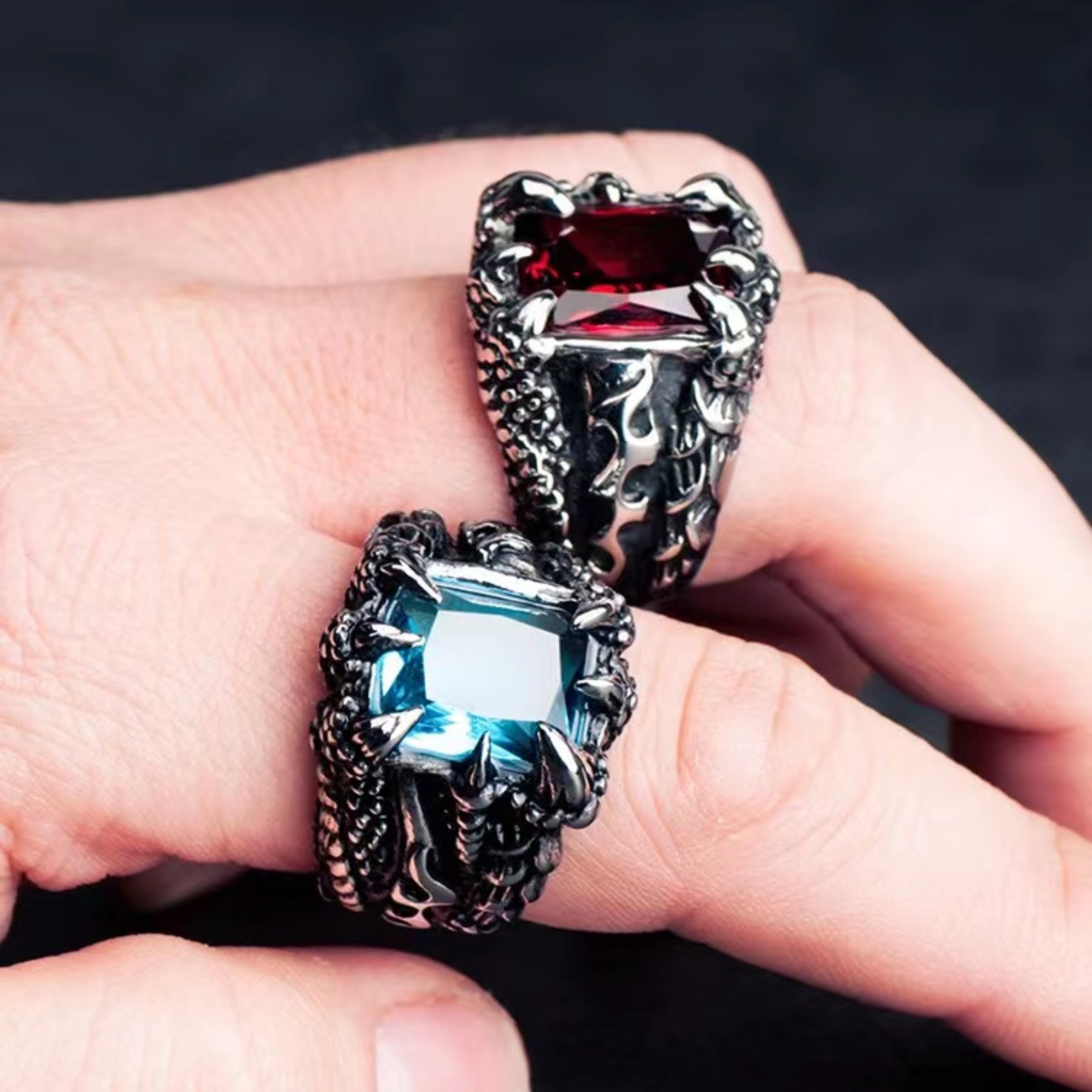 Wholesale Men's Open Ring European and American Cross-Border New Retro agon Claw Ring Exaerated Fashion Trendy Multi-Color Zircon Ring