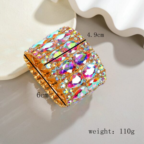 Wholesale Popular Fashion Rhinestone Crystal Gemstone Elastic Wide Alloy Bracelet