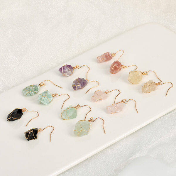 Wholesale Natural Crystal Irregular Rough Stone Handmade Earrings