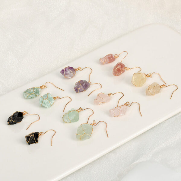 Wholesale Natural Crystal Irregular Rough Stone Handmade Earrings