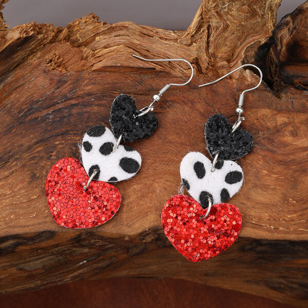 Wholesale Valentine's Day Multi-layer Love Leopard Print Sequin Plaid Leather Earrings