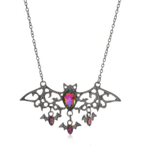 Wholesale Halloween Gothic Colorful Crystal Demon Bat Alloy Pendant Necklace