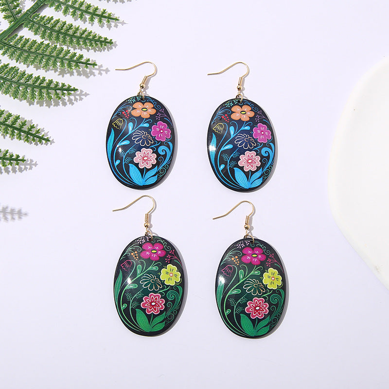 Wholesale Oval Acrylic Colored Flowers Earrings