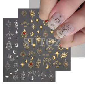 Wholesale 3D Foil Stamping Sun Moon Plastic Nail Stickers