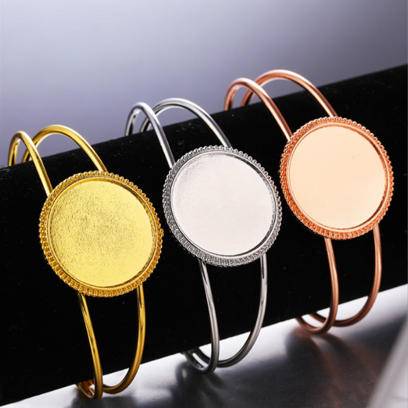 Wholesale Alloy 25mm Round Time Stone Base Open Bracelet