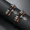 Wholesale Beaded Multi-layer Woven Leaves Men's Leather Bracelet
